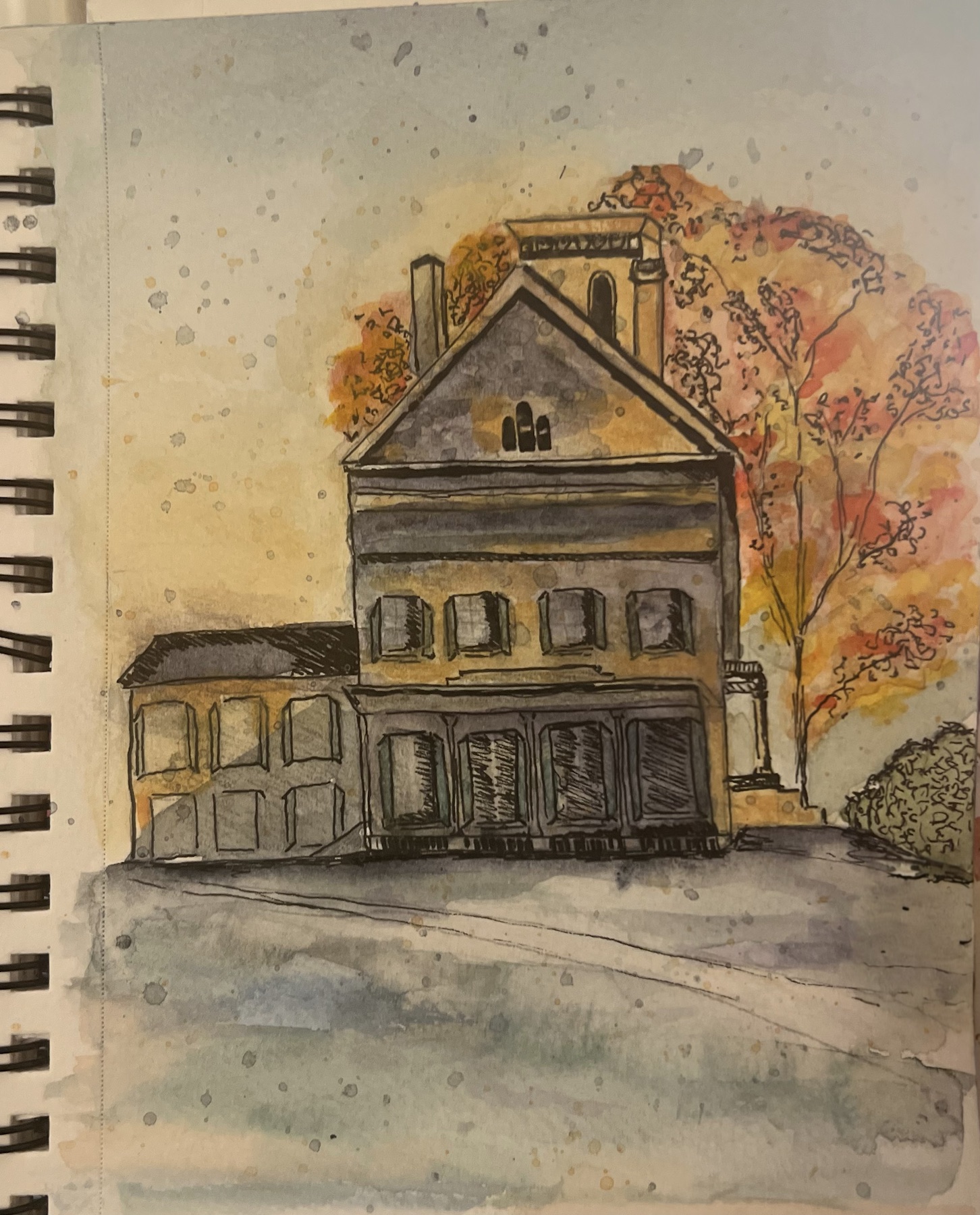 Watercolor study of a historic house